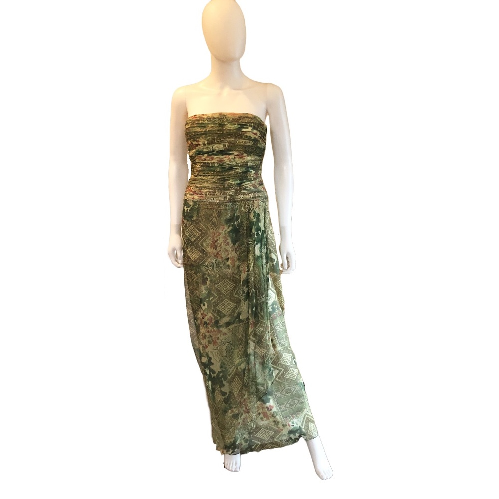 Rickie Freeman Green Abstract Floral Gown
